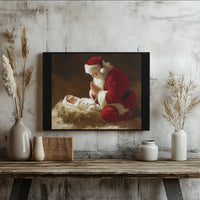 Nativity Scene Canvas Wall Art, Santa Praying at Manger Canvas Print, Religious Christmas Canvas Art, Christian Holiday Wall Decor