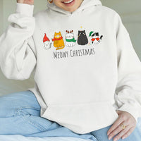 Adorable Holiday Kitty Sweatshirt, Meowy Christmas Cat Hoodie, Humorous Animal Lover Xmas Pullover, Retro Winter Cat Hooded Graphic Sweater