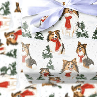 Sheltie Dog Gift Wrap Roll, Shetland Sheepdog Christmas Wrapping Paper, Winter Holiday Wrapping Paper, Adorable Puppy Christmas Gift Wrap
