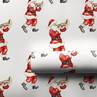 Musical Christmas Gift Wrap, Santa Playing Trumpet Wrapping Paper, Watercolor Santa Present Paper, Holiday Musician Gift Wrap