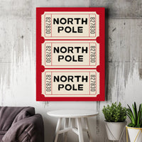 Vintage Christmas Admit One Print, North Pole Ticket Wall Art, Retro Holiday Season Canvas Art, Winter Wonderland Festive Home Decor Present