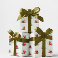 Christmas Cycling Gift Wrap, Santa and Mrs Claus Wrapping Paper, Whimsical Holiday Wrapping Paper, Festive Xmas Gift Wrap Roll, Winter Wrap
