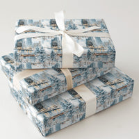 Snowy Skyline Christmas Gift Wrap, Winter Cityscape Wrapping Paper, Watercolor Waterfront City Wrapping Paper, Holiday Gift Wrap Roll