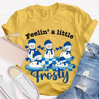 Humorous Christmas Snowman T-Shirt, Feelin a Little Frosty Snowman Shirt, Retro Holiday Graphic Tee, Adorable Winter Snowman Xmas Crew Tee