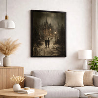 Snowy Christmas Night Canvas Art, Gothic Victorian Mansion Canvas Print, Winter Landscape Canvas Decor, Dark Cottagecore Housewarming Present