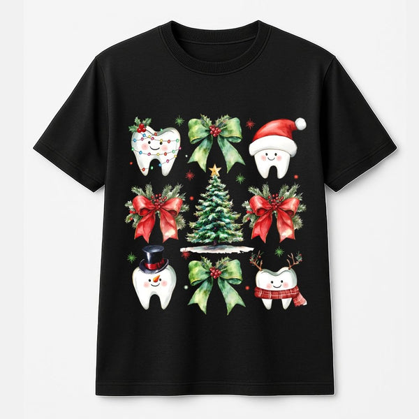 Adorable Festive Tooth Shirt, Dental Christmas T-Shirt, Dental Hygienist Holiday Tee, Dentist Office Graphic T-Shirt, Xmas De