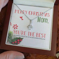 Cubic Zirconia Ribbon Pendant, Mom Christmas Ribbon Necklace, 14k White Gold Ribbon Necklace, Thoughtful Mother Holiday Jewelry, Xmas Present