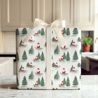 Watercolor Forest Gift Wrap, Santa in Canoe Wrapping Paper, Pine Tree Christmas Wrapping Paper, Outdoor Holiday Gift Wrap