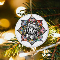 Colorful Mandala Quote Ornament, Small Acts Change the World Christmas Ornament, Ceramic Tree Ornament, Inspirational Holiday Keepsake Present