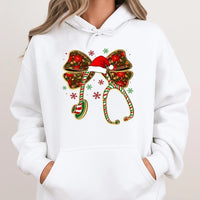 Stethoscope Bow Holiday Hoodie, Christmas Nurse Hoodie, RN Nursing School Hoodie, Comfy Healthcare Worker Sweatshirt, Xmas Nurse Present