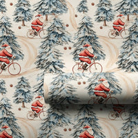 Vintage Cycling Christmas Gift Wrap, Santa Biking in Snowy Forest Wrapping Paper, Bicycle Holiday Wrapping Paper, Cyclist Gift Wrap
