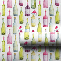 Watercolor Wine Lover Gift Wrap, Santa Hat Wine Bottle Christmas Wrapping Paper, Holiday Wine Bottle Wrapping Paper, Drinker Holiday Paper