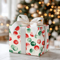 Watercolor Holiday Gift Wrap Roll, Red and Green Polka Dot Christmas Wrapping Paper, Abstract Dot Present Paper, Festive Xmas Wrapping Paper