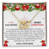 Daughter Christmas Present from Mom, Interlocking Hearts Necklace, Cubic Zirconia Heart Pendant, Polished Surgical Steel Holiday Necklace