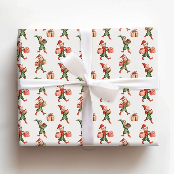 Retro Holiday Elf Gift Wrap, Vintage Christmas Elves Wrapping Paper, Whimsical Christmas Wrapping Paper, Nostalgic Xmas Prese