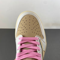 Low Top Sneakers, Khaki White Pink Colorway, Reverse Hook Design, Lace Up Design, Casual Gift for Sneaker Fans