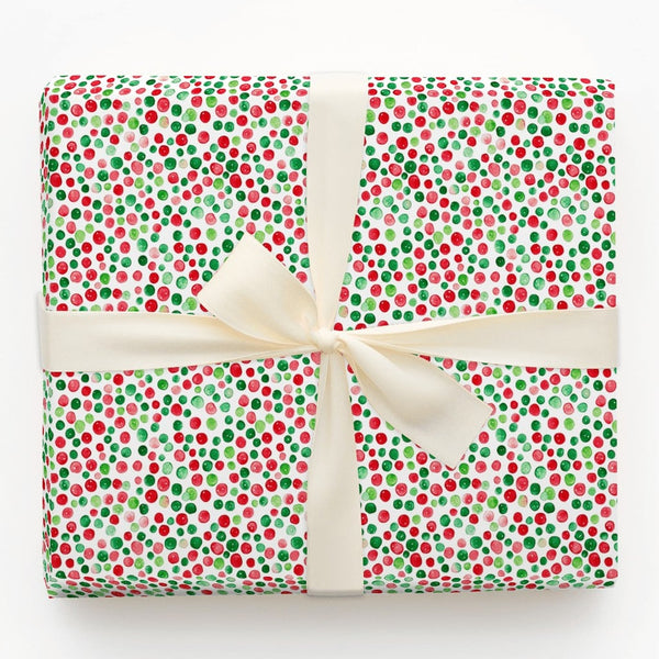 Red and Green Gift Wrap, Polka Dot Christmas Wrapping Paper, Watercolor Holiday Wrapping Paper, Festive Gift Wrap Roll, Xmas 