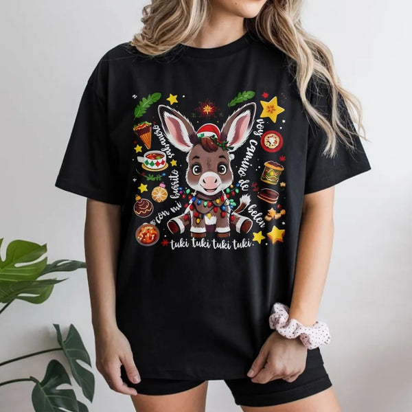 Adorable Christmas Donkey Graphic Tee, Mi Burrito Sabanero T-Shirt, Latino Holiday Shirt, Spanish Xmas Shirt, Family Holiday 