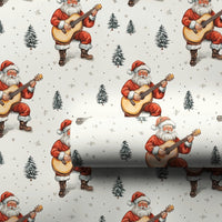 Musical Santa Claus Holiday Gift Wrap, Acoustic Guitar Santa Wrapping Paper, Musician Xmas Wrapping Paper, Festive Christmas Wrapping Paper
