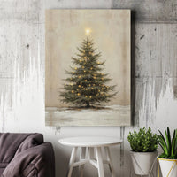Rustic Farmhouse Tree Print, Christmas Tree Canvas Wall Art, Glowing Star Holiday Poster, Digital Download Canvas Art, Winter Decor Present