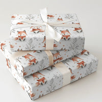 Watercolor Woodland Fox Gift Wrap, Winter Fox Wrapping Paper, Forest Animal Wrapping Paper, Adorable Holiday Gift Wrap, Christmas Present Roll