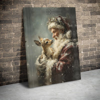 Rustic Christmas Wall Decor, Santa Claus with Baby Deer Canvas Art, Holiday Season Canvas Print, Festive Winter Canvas, Xmas Home Present