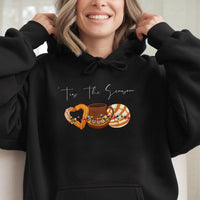 Concha Churro Hot Chocolate Hooded Sweatshirt, Tis the Season Mexican Christmas Hoodie, Pan Dulce Holiday Sweater, Mexican Food Xmas Hoodie