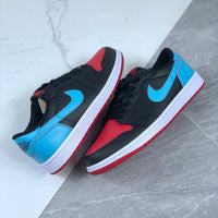 Low Top Sneakers, Blue Black Red Colorway, Lace Up Design, Casual Gift for Sneaker Fans