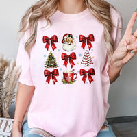 Retro Santa Cocoa Shirt, Christmas Bows Holiday T-Shirt, Adorable Winter Graphic Tee, Vintage Christmas T-Shirt, Womens Holiday Season Present