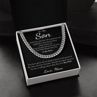 Stainless Steel Cuban Link Necklace, To My Son Cuban Link Chain from Mom, Keepsake Message Card Cuban Chain, Son Birthday or Christmas Present
