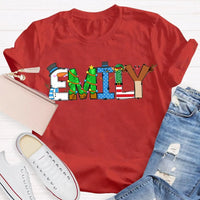 Custom Name Holiday Shirt, Personalized Merry Christmas Vibes T-Shirt, Family Christmas Graphic Tee, Custom Xmas T-Shirt
