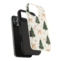 Festive Pine Trees Bows Snowflakes Cover, Christmas Tree iPhone Case, Holiday Winter Season Phone Case, Adorable Xmas Present for Women