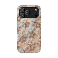 Golden Bokeh Winter Pattern Phone Case, White Snowflake iPhone Case, Festive Christmas Holiday Phone Cover, Comfy Snow Tough Case Present