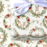 Festive Woodland Bunny Gift Wrap, Watercolor Bunny Christmas Wrapping Paper, Adorable Winter Rabbit Bunny Wrapping Paper, Holiday Gift Wrap