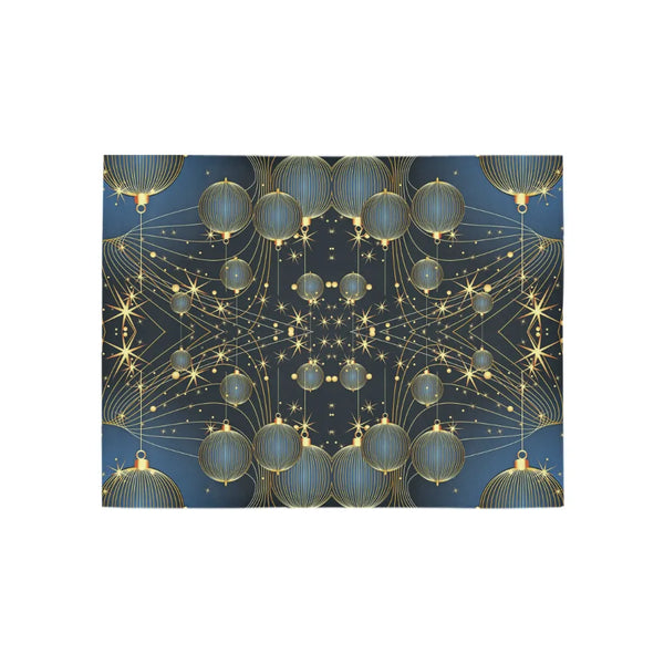 Navy Blue Holiday Hallway Rug, Gold Ornaments Christmas Runner Rug, Festive Xmas Floor Runner, Kitchen Carpet Mat, Winter Dec