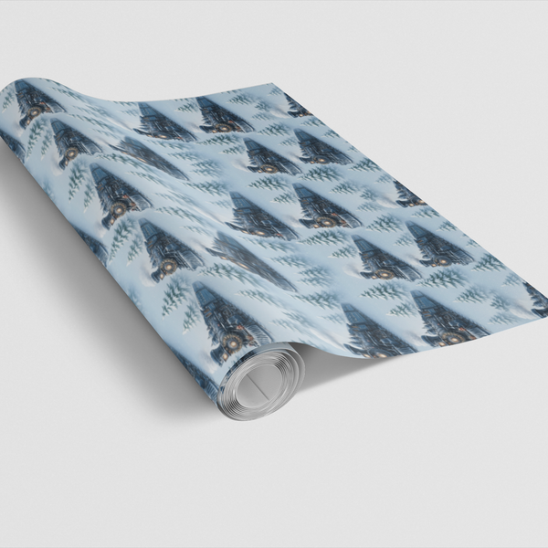 Winter Locomotive Gift Wrap, Frostline Express Train Wrapping Paper, Vintage Christmas Train Present Wrap, Holiday Gift Wrapp