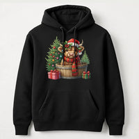 Baby Cow in Barrel Sweatshirt, Christmas Highland Cow Hoodie, Festive Farm Animal Pullover, Holiday Cow Hooded Sweatshirt, Xmas Present