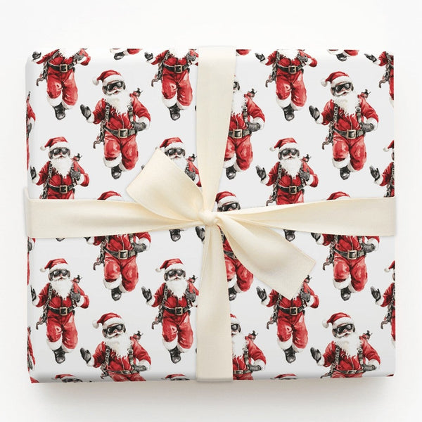 Humorous Skydiver Christmas Gift Wrap, Skydiving Santa Wrapping Paper, Pilot Holiday Wrapping Paper, Adventure Santa Claus Wr