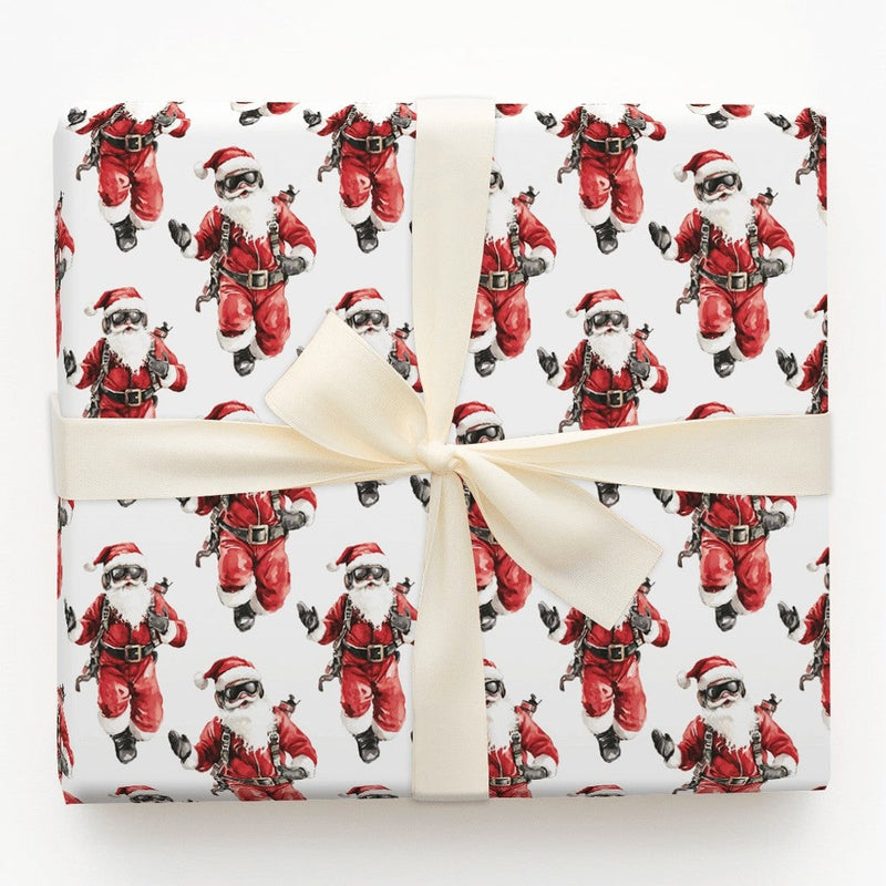 Humorous Skydiver Christmas Gift Wrap, Skydiving Santa Wrapping Paper, Pilot Holiday Wrapping Paper, Adventure Santa Claus Wrapping Paper Roll