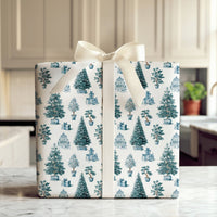 Blue and White Holiday Gift Wrap, Chinoiserie Christmas Wrapping Paper, Porcelain Style Tree Wrapping Paper, Elegant Winter Gift Wrap Roll