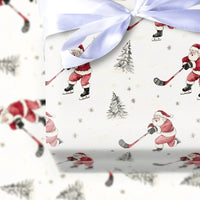 Ice Hockey Christmas Gift Wrap, Hockey Santa Wrapping Paper, Watercolor Sports Present Paper, Hockey Fan Holiday Gift Wrapping Paper Roll