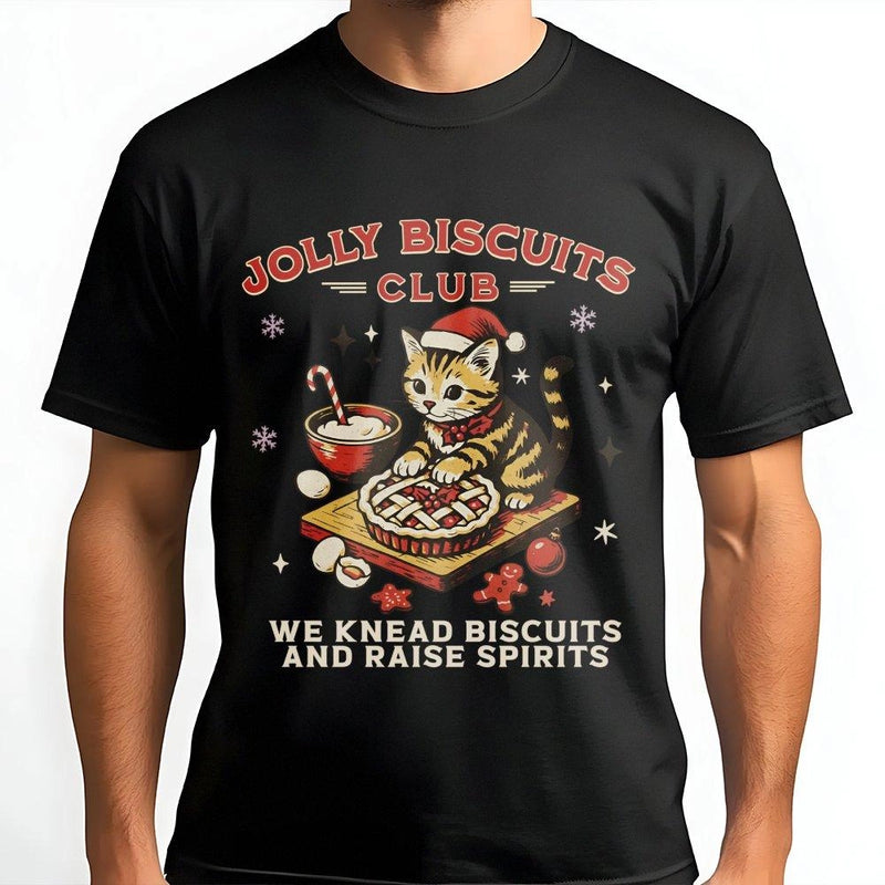 Humorous Kitten Cookie Tee, Christmas Cat Baking T-Shirt, Holiday Baker Shirt, Adorable Christmas Cat Lover T-Shirt, Festive Baking Graphic Tee