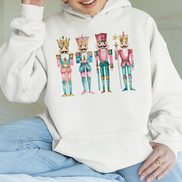 Watercolor Festive Toy Soldiers Hooded Sweatshirt, Nutcracker Christmas Hoodie, Holiday Season Pullover, Comfy Xmas Sweater P