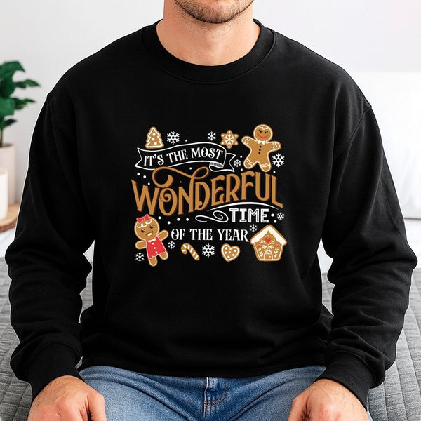 Most Wonderful Time Sweatshirt, Christmas Gingerbread Sweatshirt, Adorable Holiday Cookie Sweater, Festive Xmas Graphic Sweat