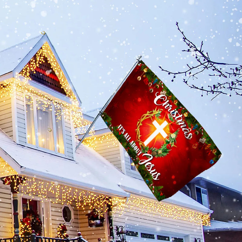 Religious Holiday Garden Flag, Its All About Jesus Christmas House Flag, Double Sided Christian Faith Yard Flag, Xmas Porch Decor