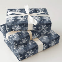 Deep Blue Night Sky Holiday Gift Wrap, Winter Snowflake Wrapping Paper, Watercolor White Snowflakes Wrapping Paper, Christmas Present Wrap