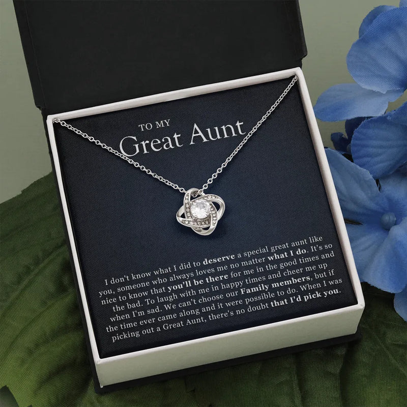 Sentimental Aunt Jewelry Present, Great Aunt Love Knot Necklace, 14k White Gold Knot Pendant, Christmas Aunt Necklace, Birthday Necklace Present