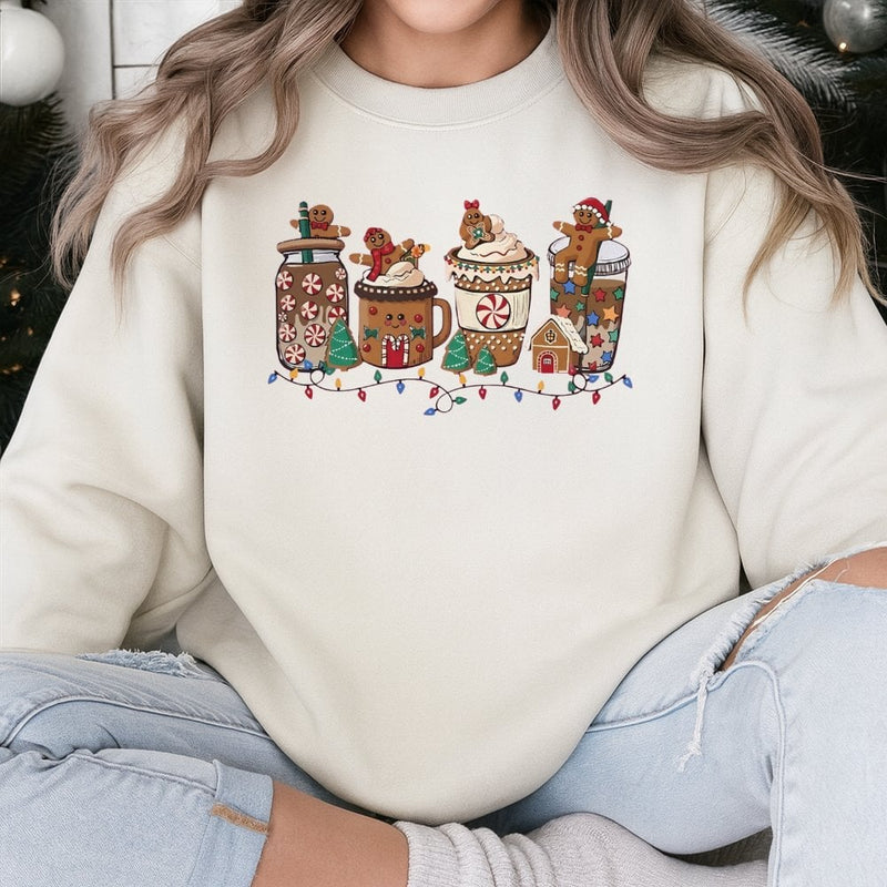 Festive Hot Cocoa Crewneck, Christmas Gingerbread Coffee Sweatshirt, Adorable Winter Holiday Pullover, Comfy Gingerbread Cafe Graphic Sweatshirt