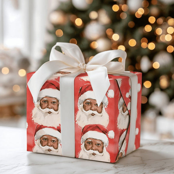 Painterly Holiday Gift Wrap, Black Santa Christmas Wrapping Paper, Inclusive Xmas Wrapping Paper, Black Santa Claus Gift Wrap