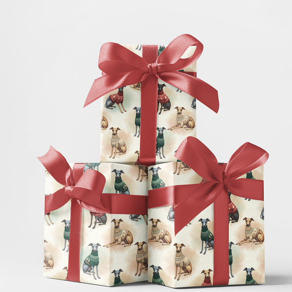 Dog Sweater Holiday Gift Wrap, Italian Greyhound Christmas Wrapping Paper, Festive Greyhound Gift Wrap Roll, Dog Lover Xmas W